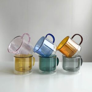 Gelas kaca warna double wall 250ml - double wall glass cup with handle