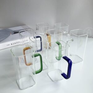 Gelas kaca kotak 400ml- square glass cup 400ml with handle