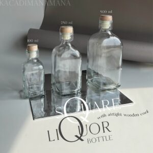 Botol kaca liquor square bottle - botol kaca liquor kotak- tutup cork