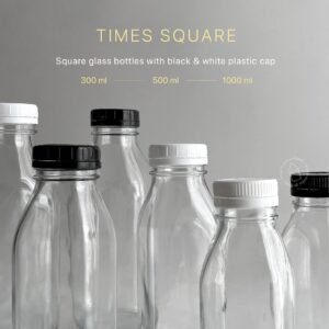 Botol kaca Times Square 300ml 500ml 1 liter - botol juice kopi - kotak