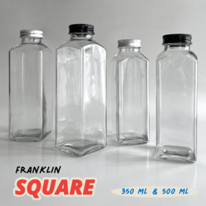 Botol kaca FRANKLIN SQUARE estetik aesthetic 350ml & 500ml - botol juice kopi - boston round