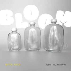 Botol kaca bulat gepeng Bloom Series glass bottle - botol juice kopi - Round flat