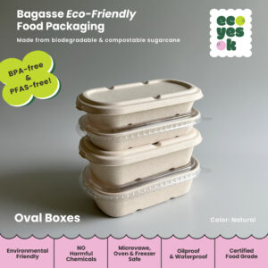 Eco Yes Ok Bagasse Oval Lunch Box Bento Box Kotak Kemasan Katering Takeaway Box