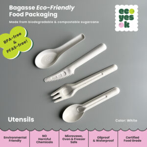 Eco Yes Ok Bagasse Utensils Spoon Knife Fork Disposables Cutleries
