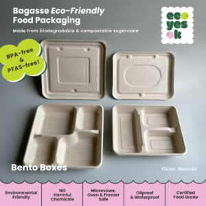 Eco Yes Ok Bagasse Big Bento Lunch Box Bento Square Box Kotak Kemasan Katering Takeaway Box