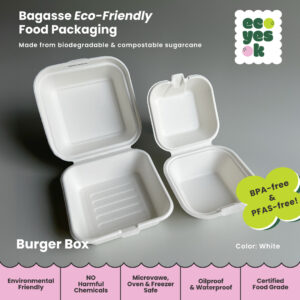 Eco Yes Ok Bagasse burger box 4 inch dan 6 inch Korean Sugarcane Lunchbox