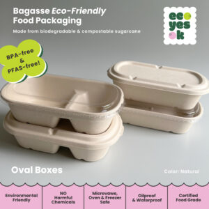 Eco Yes Ok Bagasse Oval Lunch Big Box Bento Box Kotak Kemasan Katering Takeaway Box